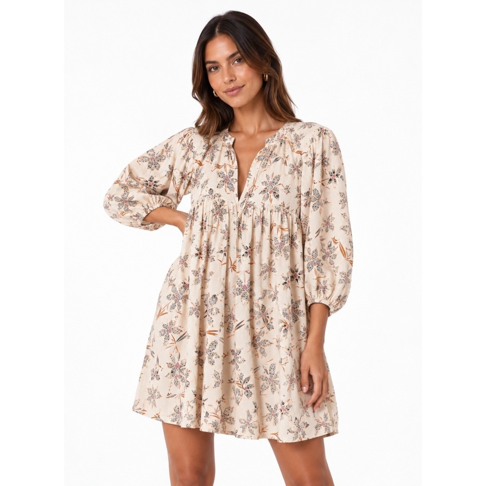 Caballero | Mini Dress Tunic Oversized Boho Dainty Cotton Babydoll | Large